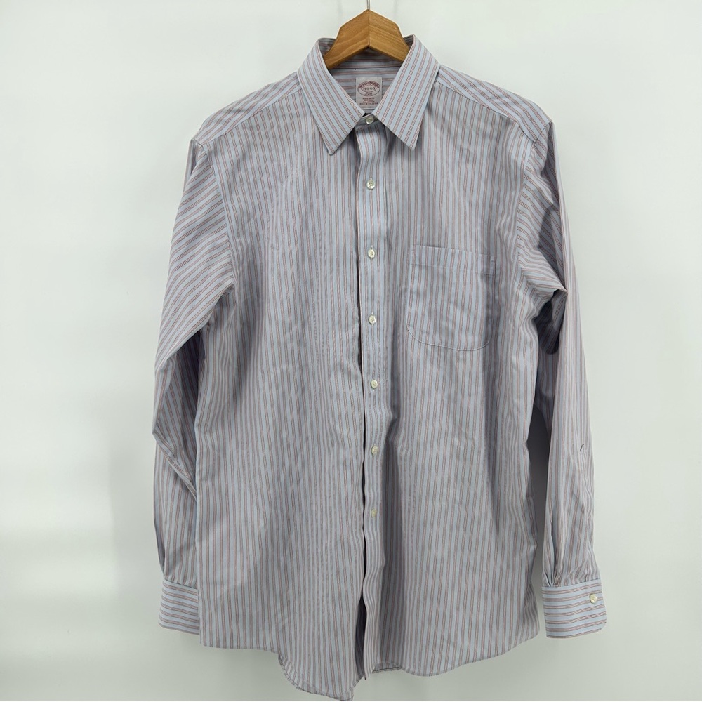 Brooks Brothers 346 Dress Shirt Mens 15.5 34/35 Blue Red Stripe Dadcore Classic